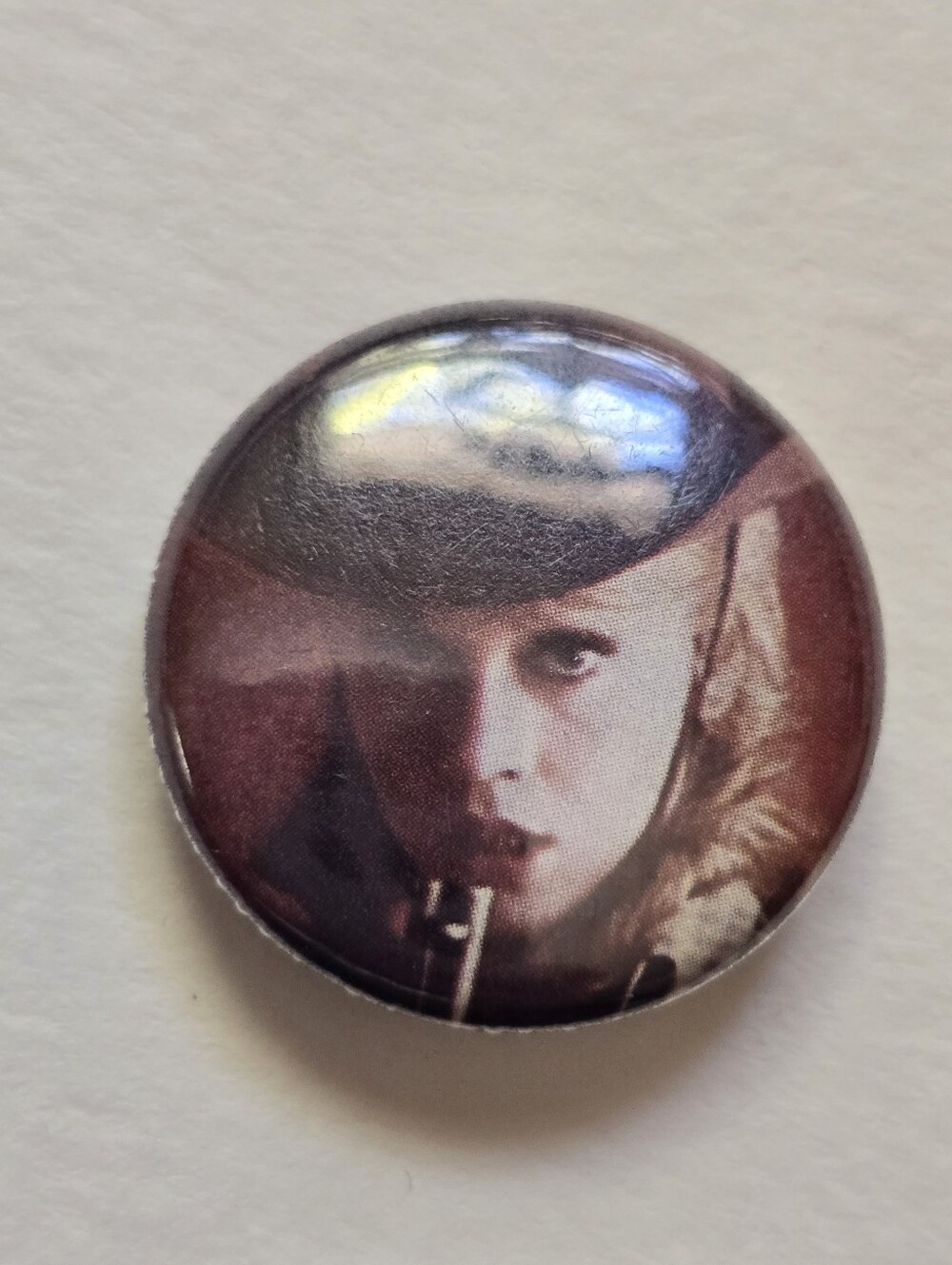Vintage Round Photo Pin - Sepia Portrait